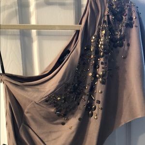 BEBE one shoulder beaded dress